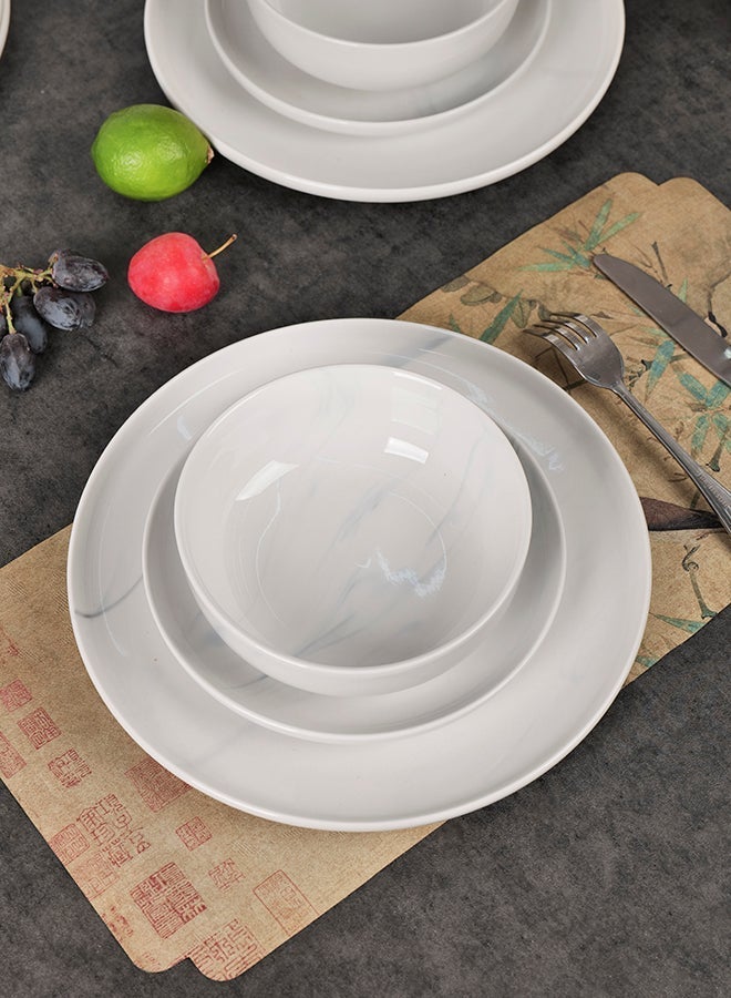 Noon East 18 piece Porcelain Dinnerware Set, Set for 6, Microwave & Dishwasher Safe, Marble White Design - Image 4